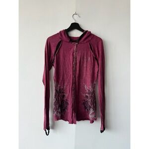 Sinful Hoodie‎ Large Purple Button Up Lightweight Tattoo Roses Y2K Grunge Top